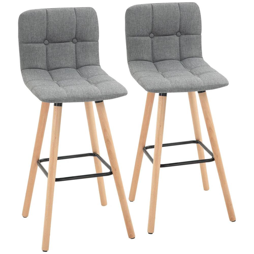 Bar stool Set of 2 Armless Button-Tufted Counter Height Bar Chairs Grey by Unbranded