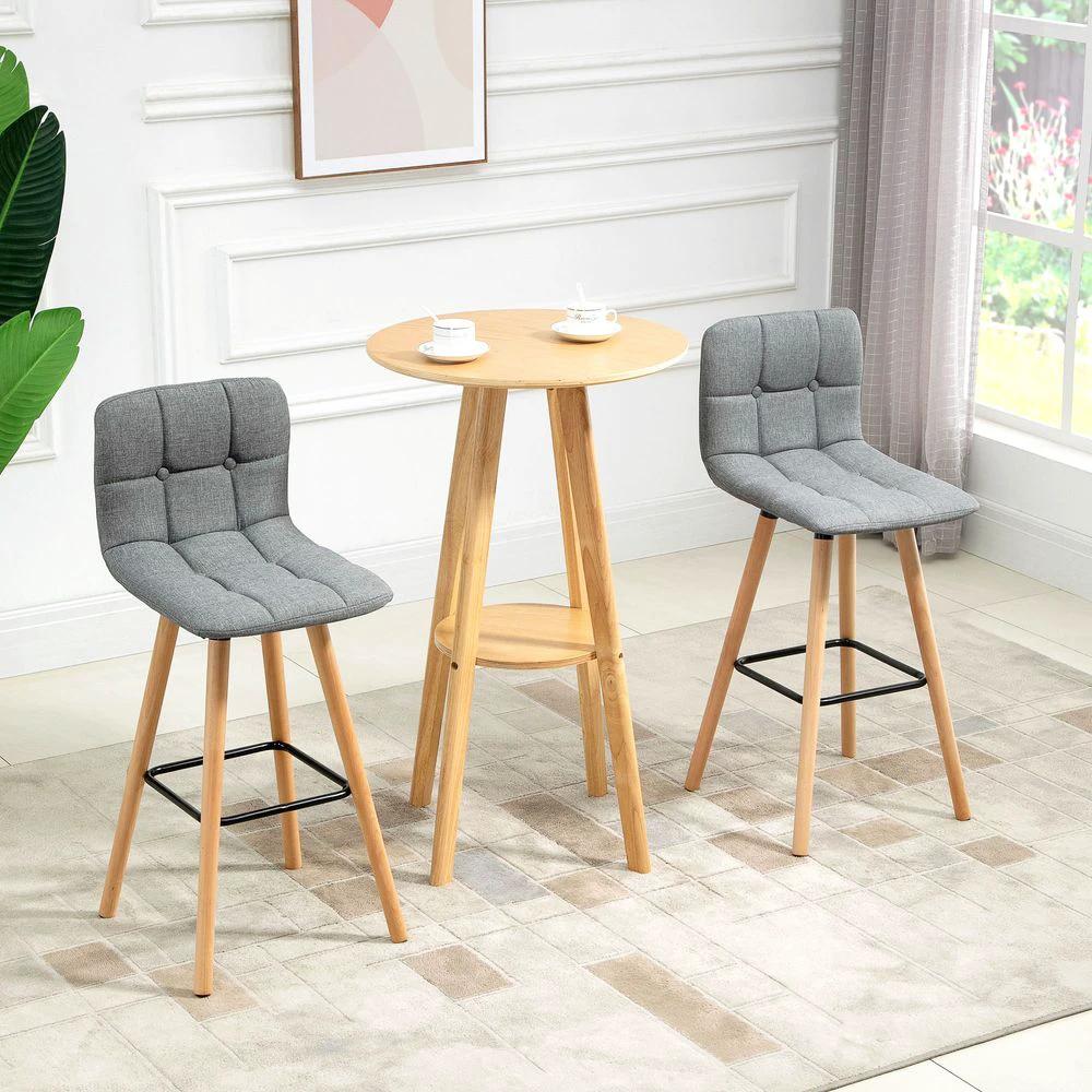 Bar stool Set of 2 Armless Button-Tufted Counter Height Bar Chairs Grey by Unbranded