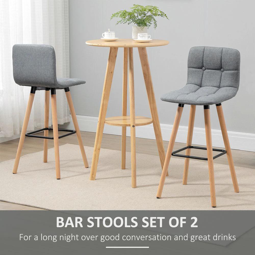 Bar stool Set of 2 Armless Button-Tufted Counter Height Bar Chairs Grey by Unbranded