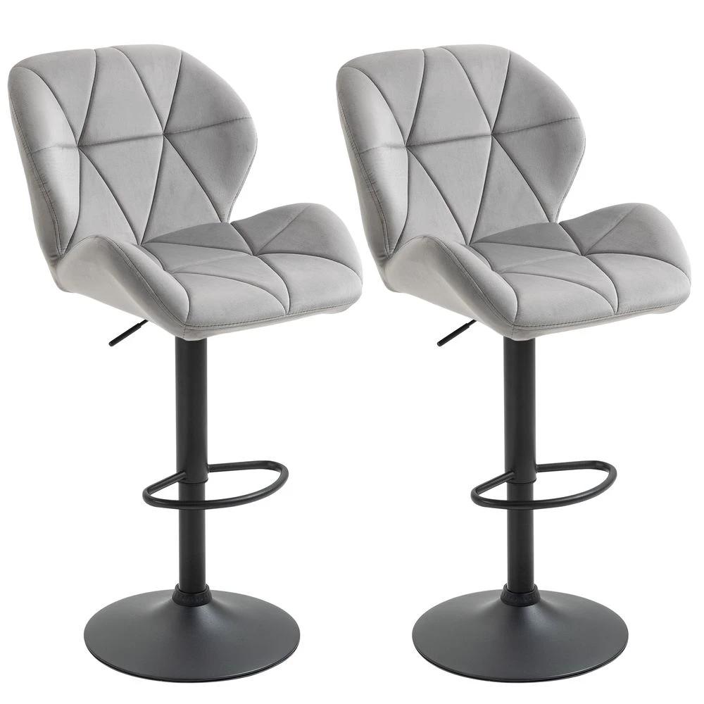 Bar Stool Set of 2 Fabric Adjustable Height Counter Chairs Light Grey by Unbranded