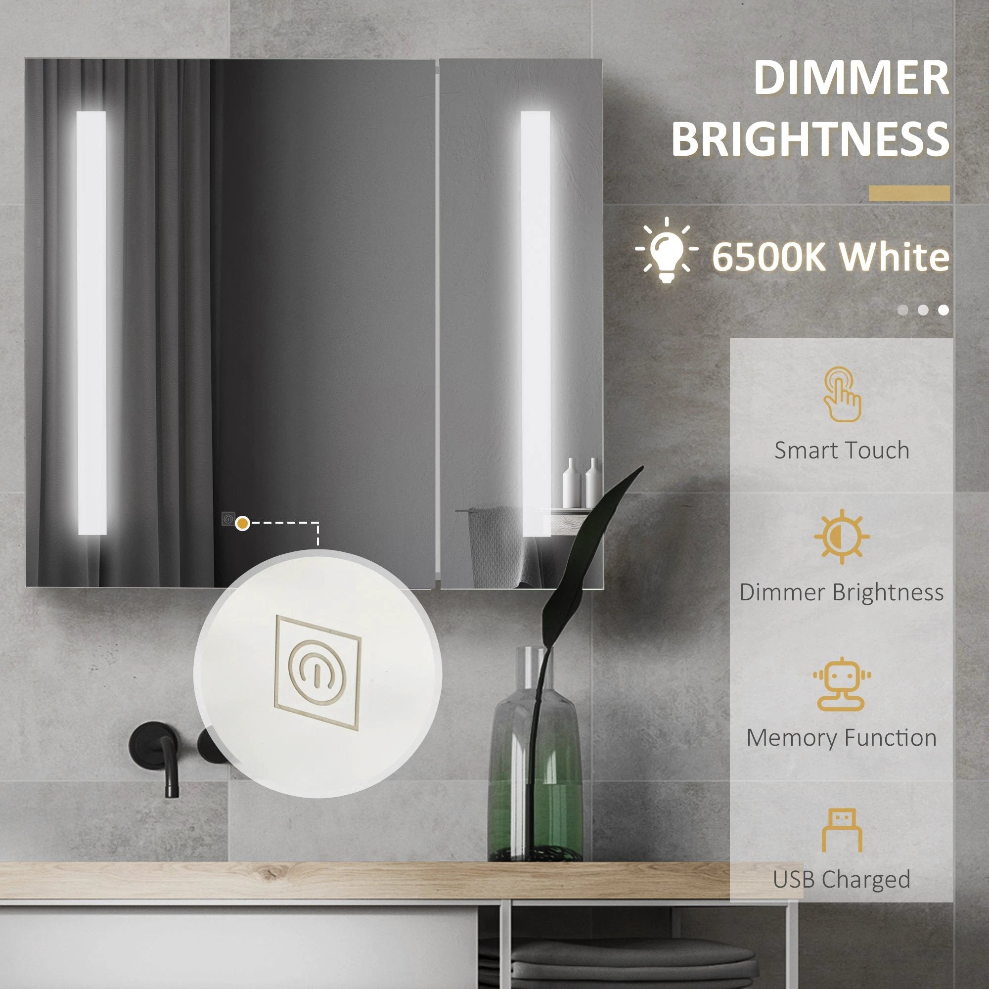 kleankin LED Illuminated Mirror Cabinet Lights, Touch Switch, for Bathroom by Unbranded