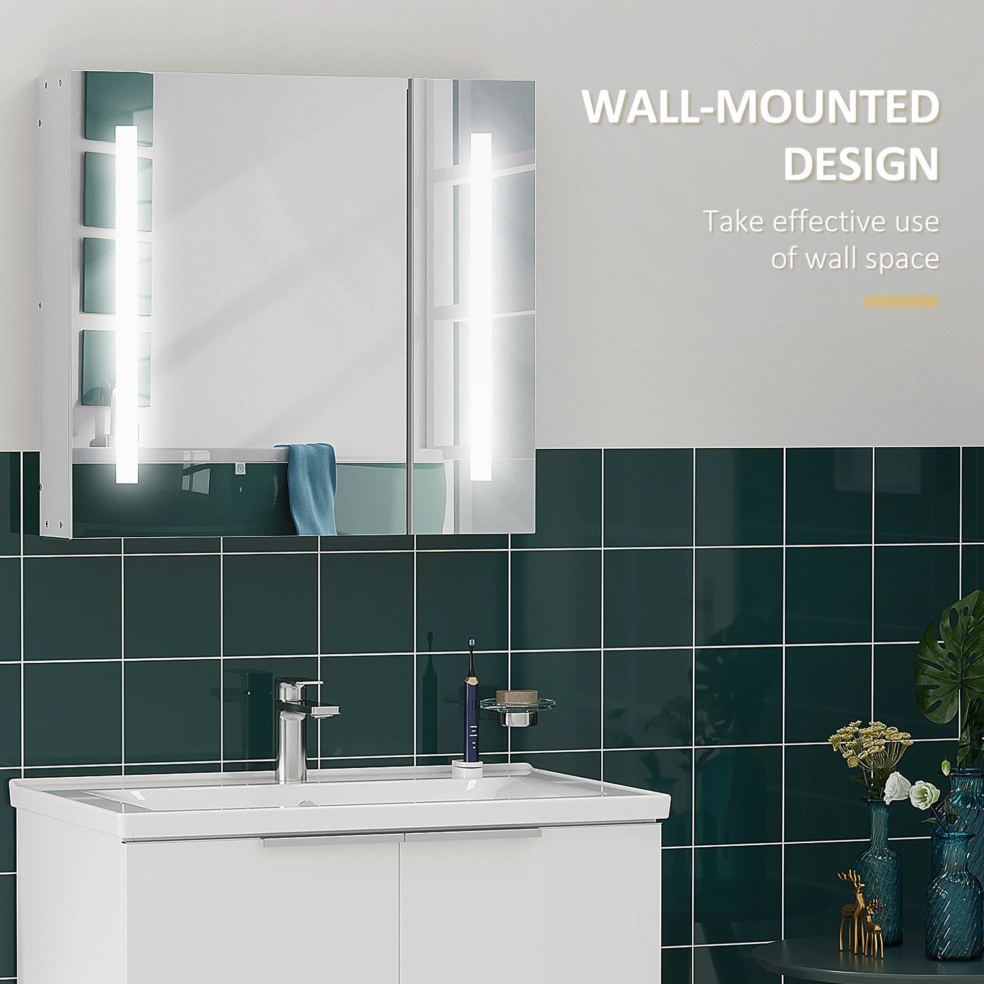 Unbranded kleankin LED Illuminated Mirror Cabinet Lights, Touch Switch, for Bathroom - Bathroom Lights