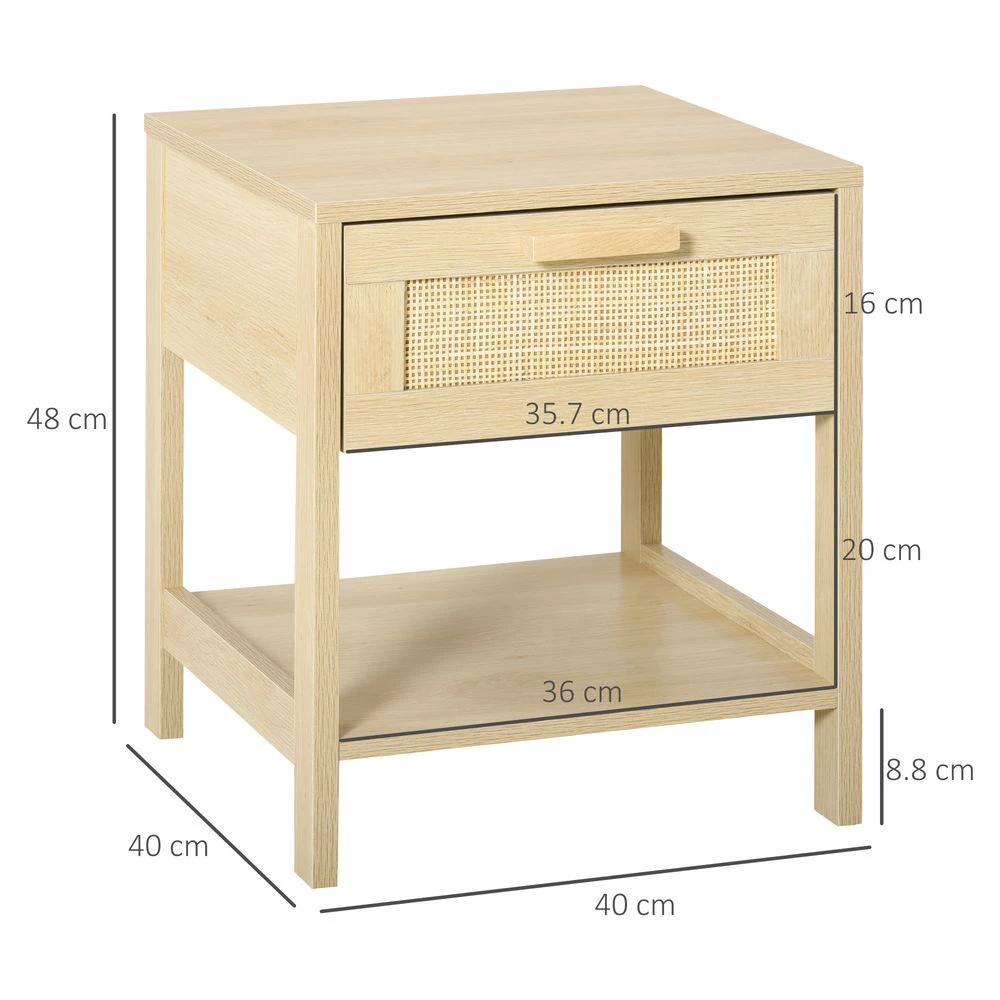 Unbranded Bedside Table Nightstand W/ Rattan Drawer Storage Shelf Bedroom Living Room - Nightstands Bedside Table