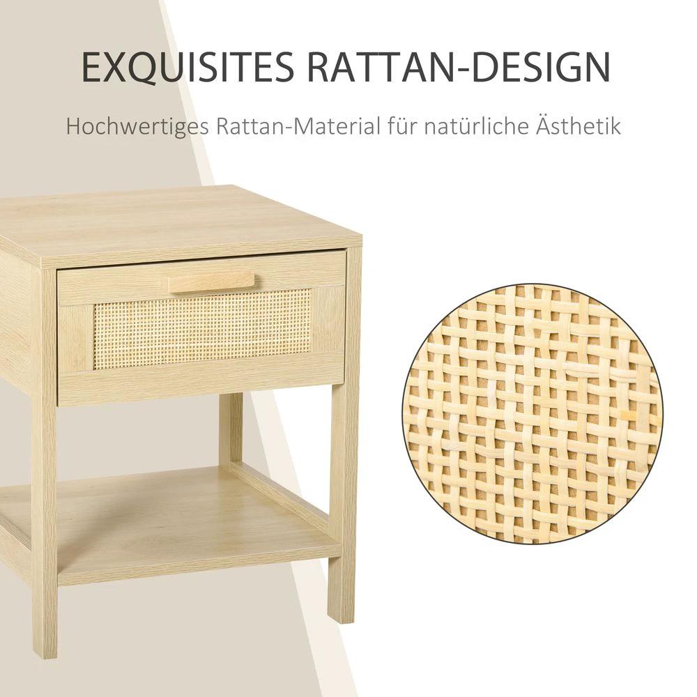 Unbranded Bedside Table Nightstand W/ Rattan Drawer Storage Shelf Bedroom Living Room - Nightstands Bedside Table