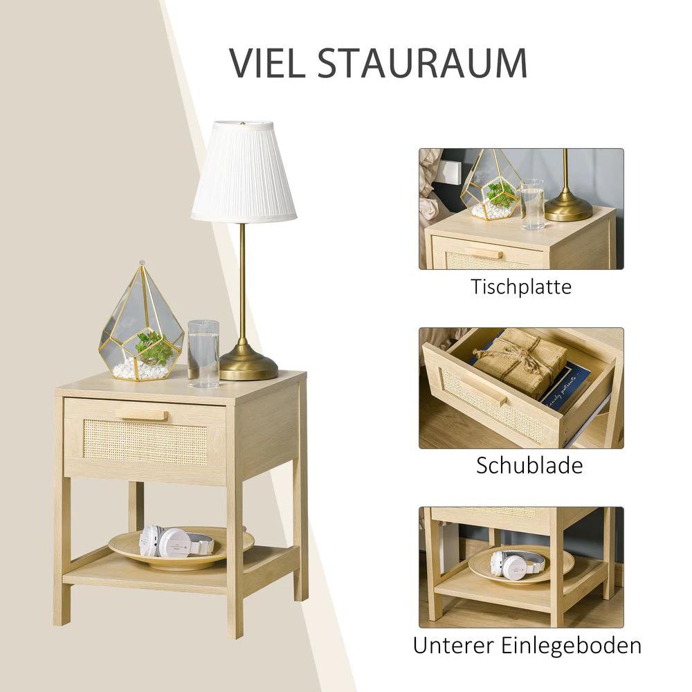 Unbranded Bedside Table Nightstand W/ Rattan Drawer Storage Shelf Bedroom Living Room - Nightstands Bedside Table