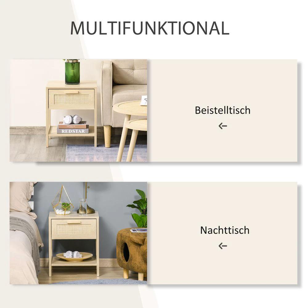Unbranded Bedside Table Nightstand W/ Rattan Drawer Storage Shelf Bedroom Living Room - Nightstands Bedside Table