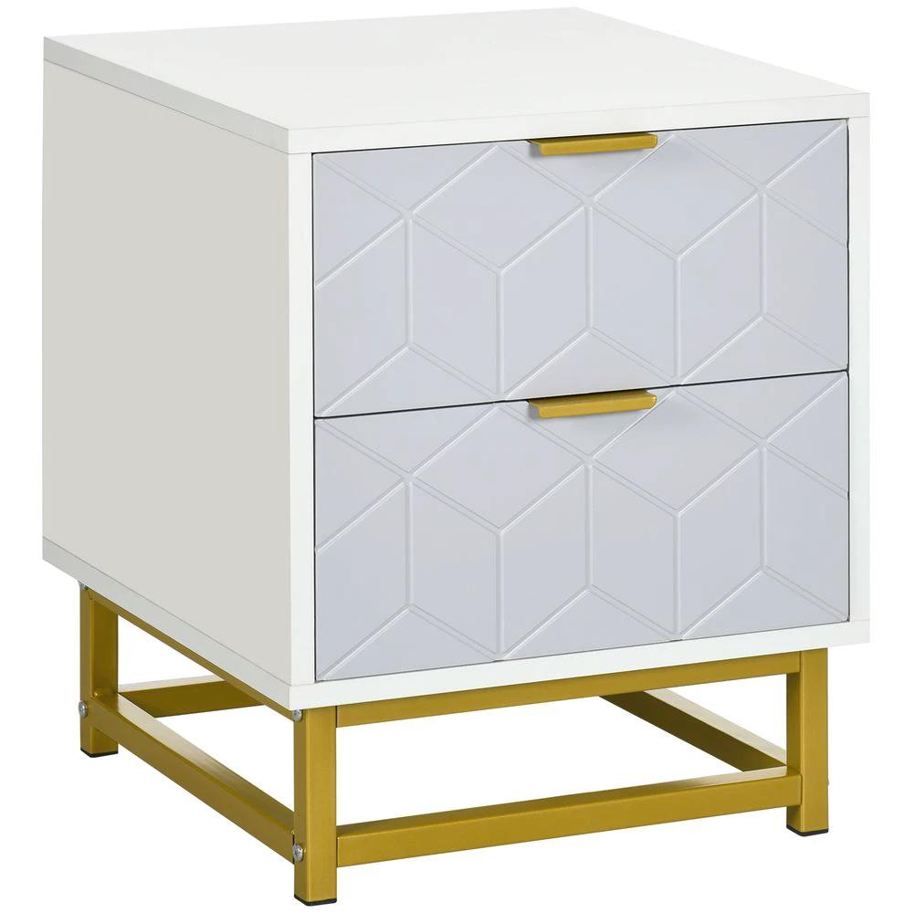 Bedside Table with 2 Drawers Side End Table Steel Frame Living Room Bedroom