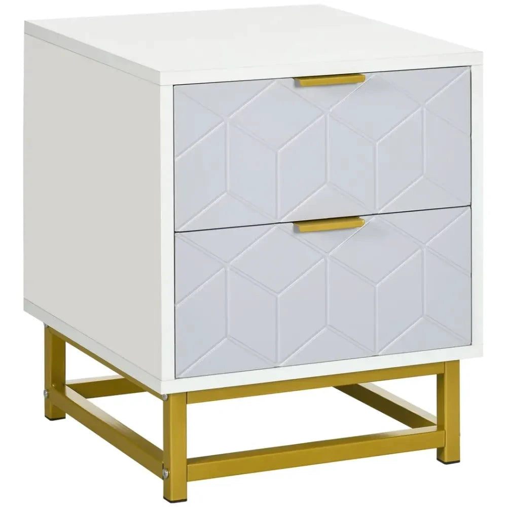 Bedside Table with 2 Drawers Side End Table Steel Frame Living Room Bedroom