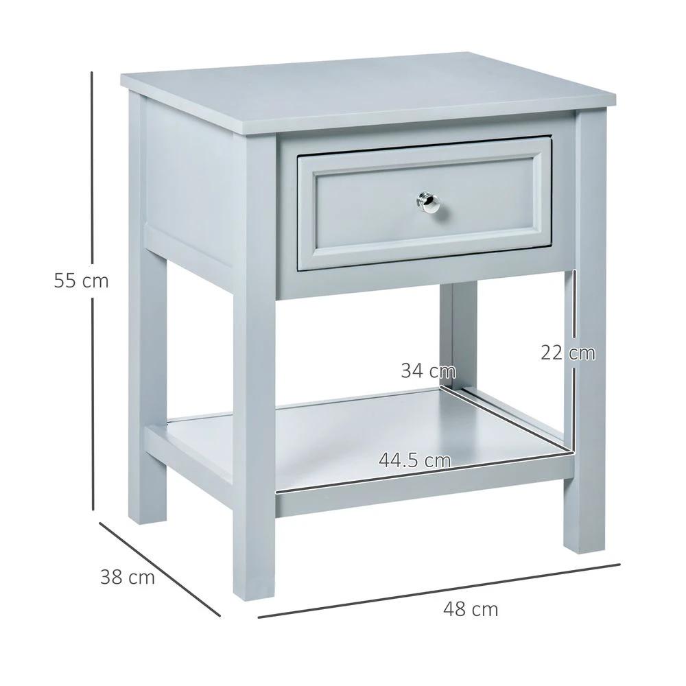 Boxy Accent Bedside End Table Nightstand Drawer Shelf Grey
