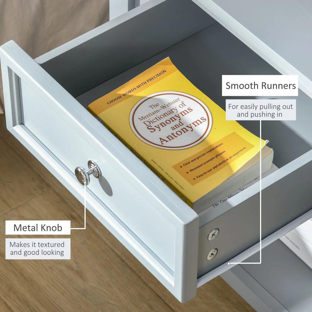 Boxy Accent Bedside End Table Nightstand Drawer Shelf Grey
