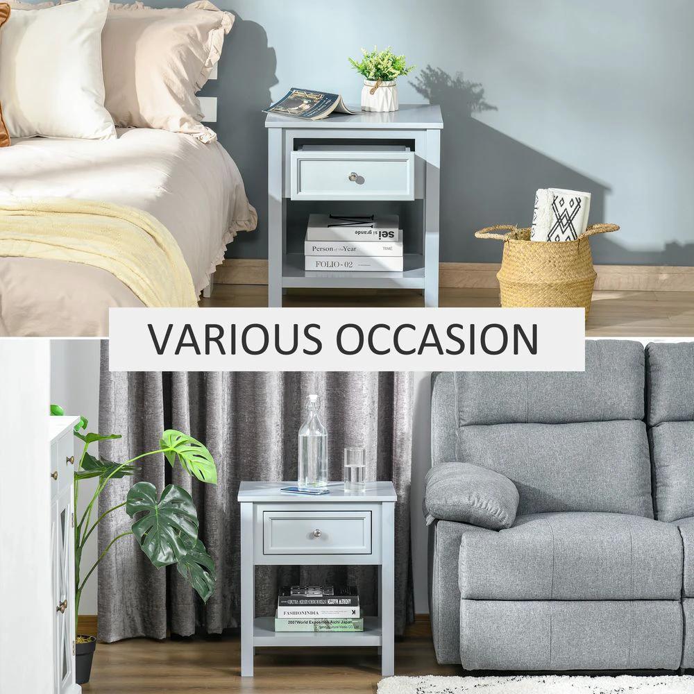 Boxy Accent Bedside End Table Nightstand Drawer Shelf Grey
