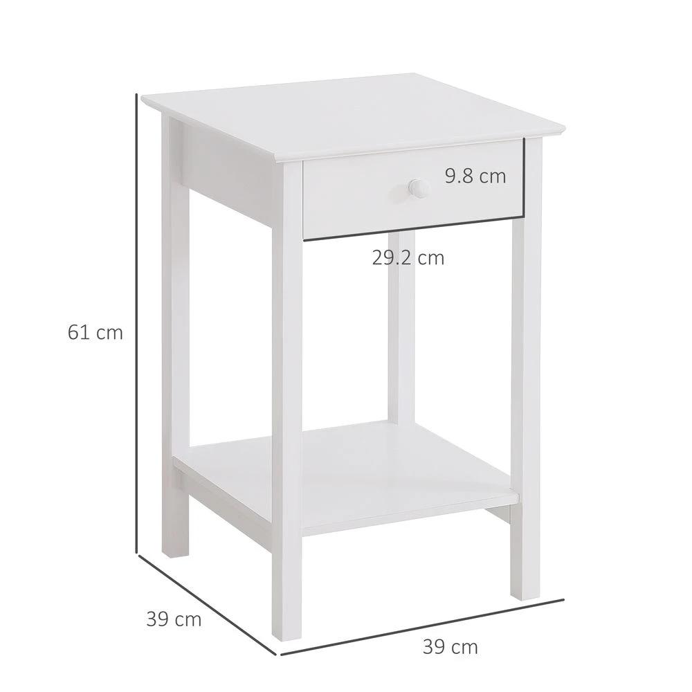 Wooden Bedside Table Cabinet W/ Drawer Shelf Storage End Side White by Unbranded