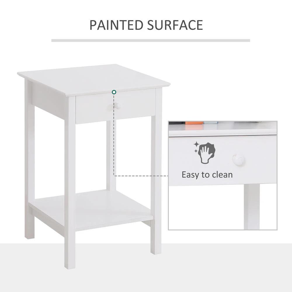 Wooden Bedside Table Cabinet W/ Drawer Shelf Storage End Side White by Unbranded