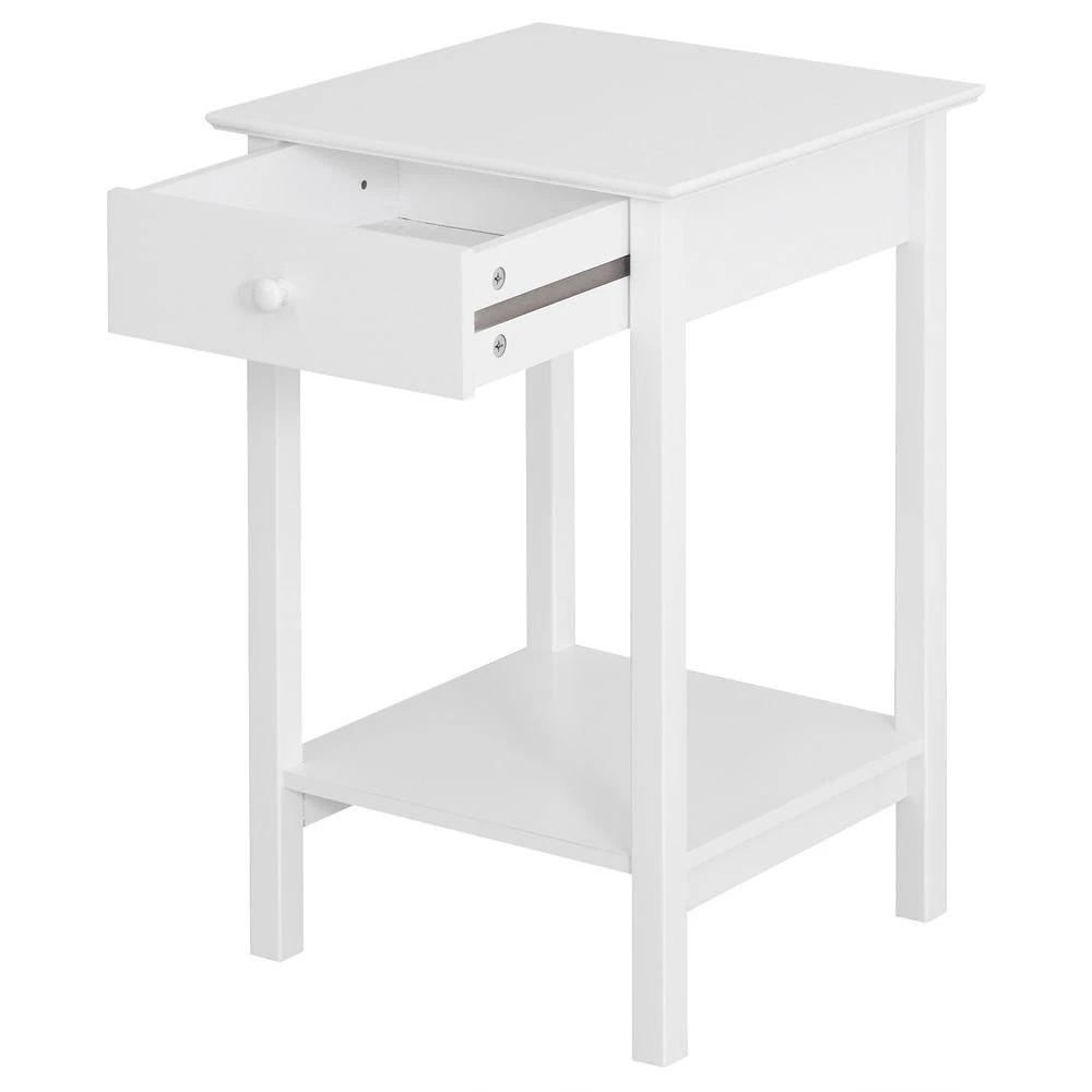 Wooden Bedside Table Cabinet W/ Drawer Shelf Storage End Side White by Unbranded