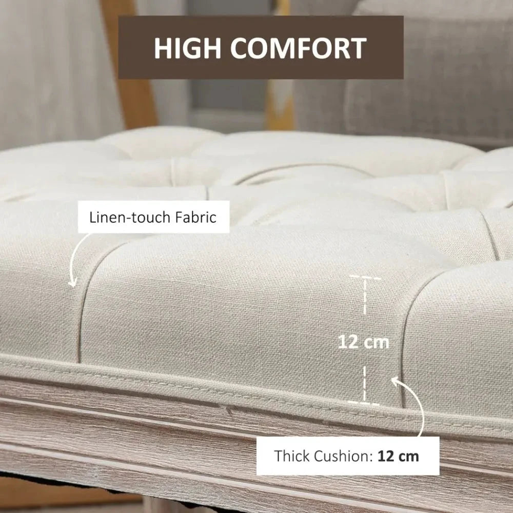 Accent Bench Tufted Upholstered Foot Stool Linen-Touch Fabric Ottoman Beige by Unbranded