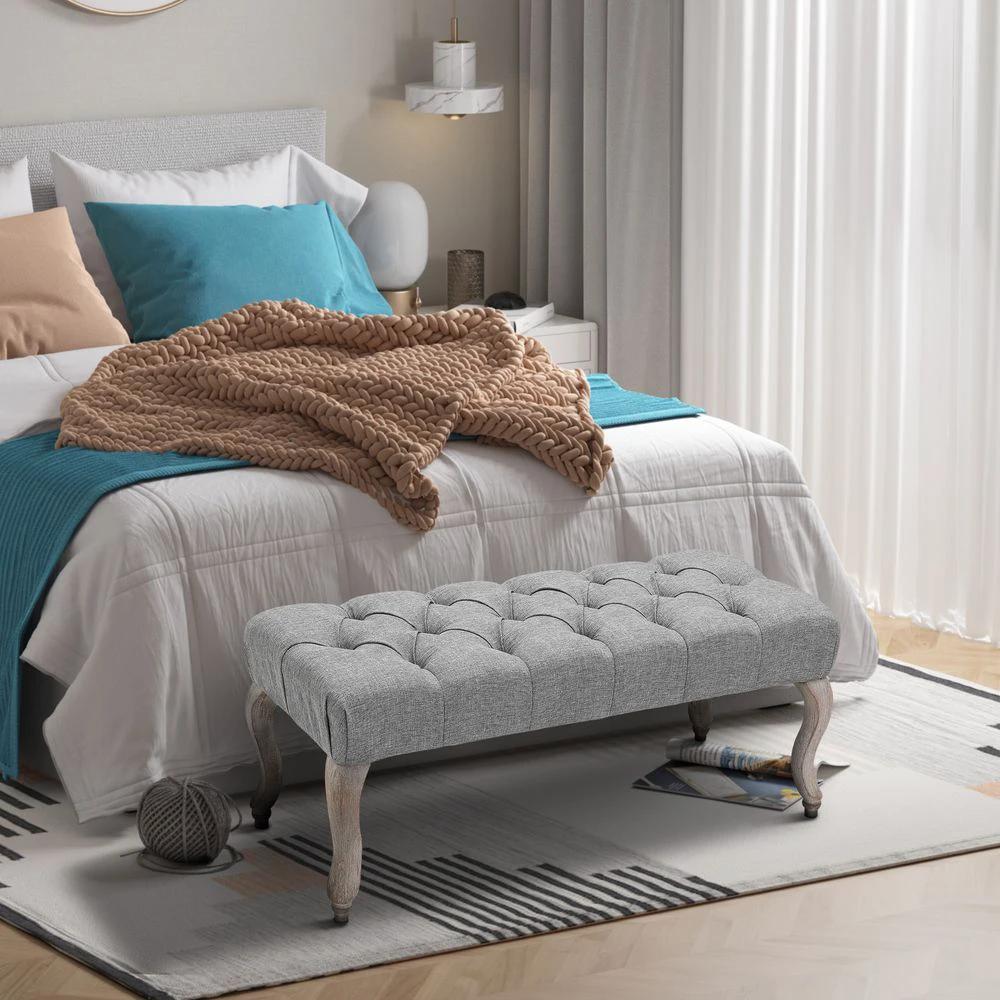 Tufted Upholstered Accent Bench Window Seat Ottoman Bed End Stool - Bench