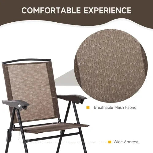 3 PCS Patio Furniture Bistro Set with Folding Chairs Tempered Glass Table Brown by Unbranded