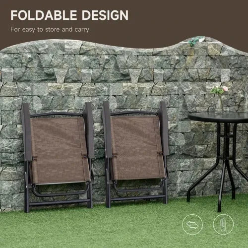 Unbranded 3 PCS Patio Furniture Bistro Set with Folding Chairs Tempered Glass Table Brown - Bistro Sets