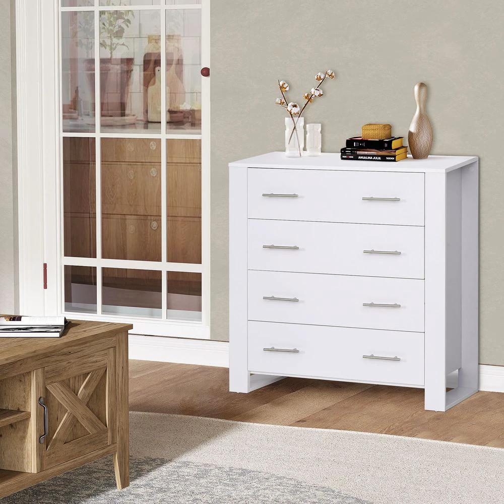 Chest Of 4 Drawers Home Storage Clothes Cabinet Metal Handles White by Unbranded