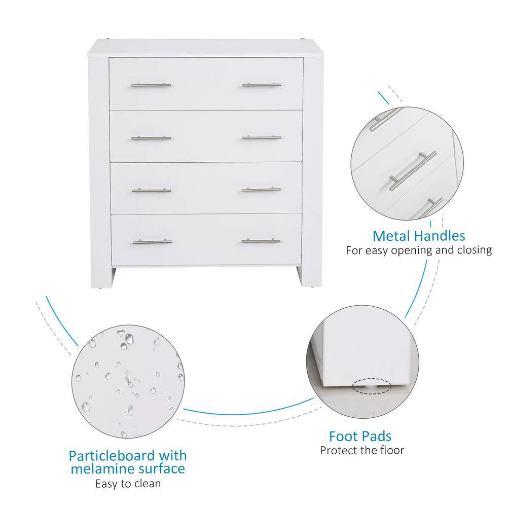 Chest Of 4 Drawers Home Storage Clothes Cabinet Metal Handles White by Unbranded