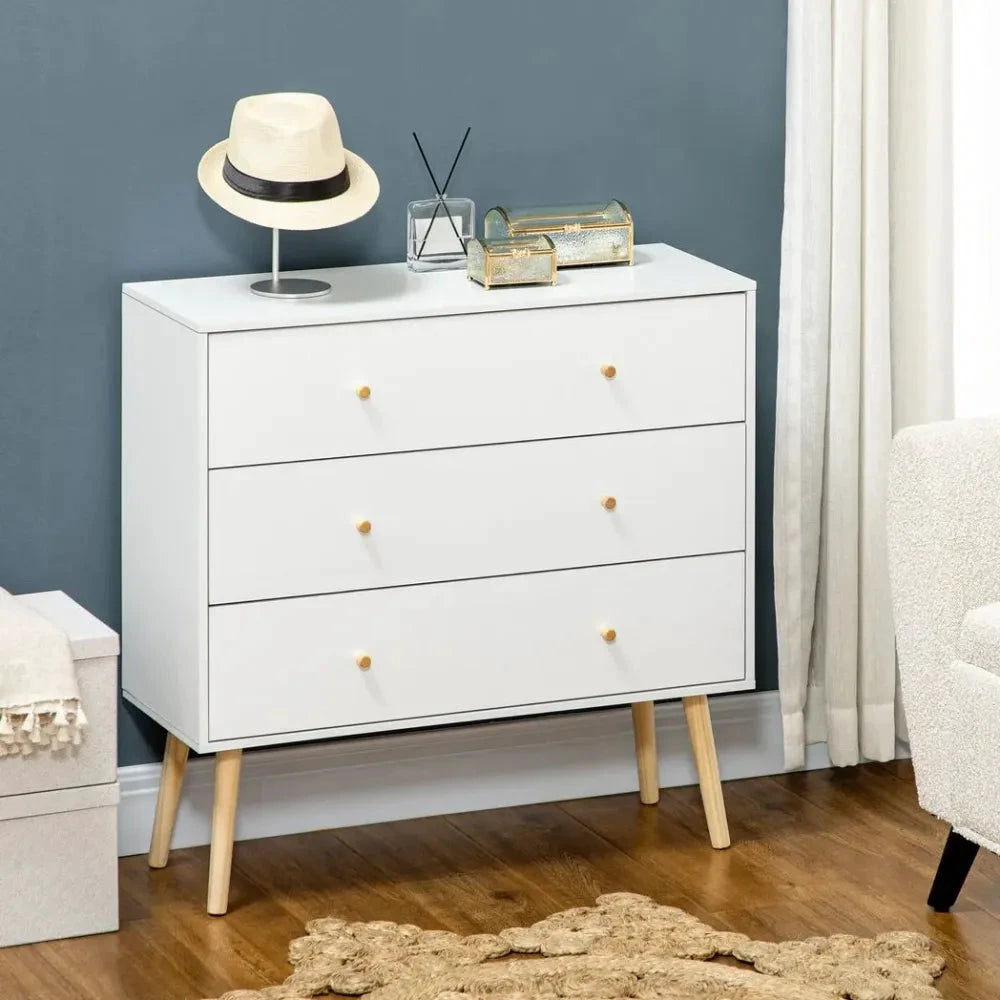 Unbranded Chest of Drawers 3-Drawer Dresser Storage Organiser with Wood Legs, White - Chest of Drawers