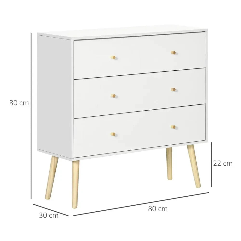 Unbranded Chest of Drawers 3-Drawer Dresser Storage Organiser with Wood Legs, White - Chest of Drawers