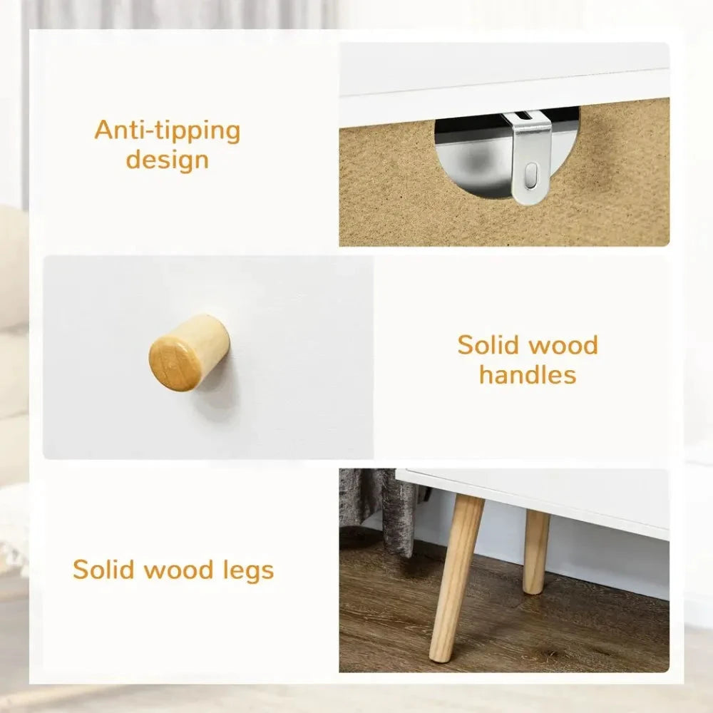Unbranded Chest of Drawers 3-Drawer Dresser Storage Organiser with Wood Legs, White - Chest of Drawers