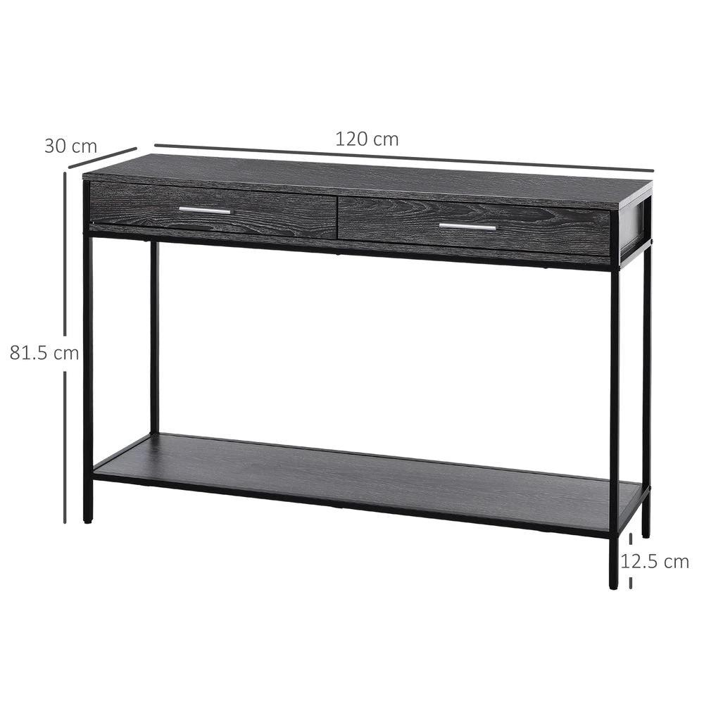 Console Table Worktop Bottom Shelf 2 Drawer Industrial Minimal Grey