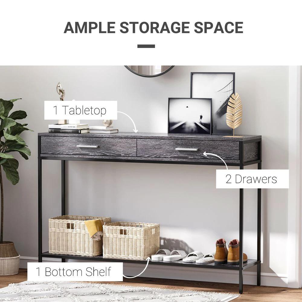 Console Table Worktop Bottom Shelf 2 Drawer Industrial Minimal Grey