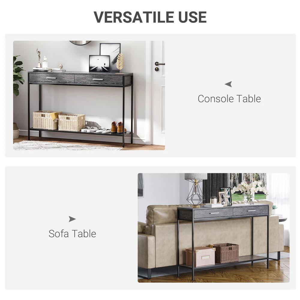 Console Table Worktop Bottom Shelf 2 Drawer Industrial Minimal Grey