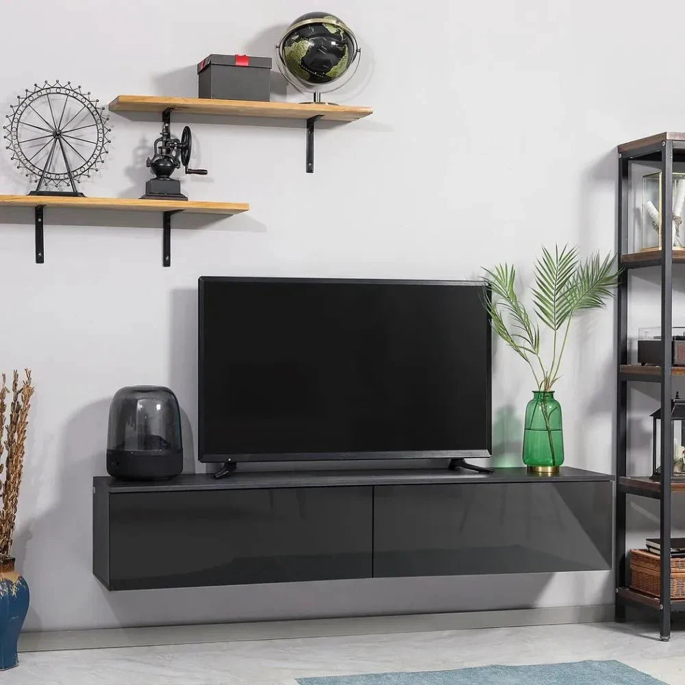 Floating TV Unit Stand, Wall Mount Media Console with Storage Cupboards by Unbranded