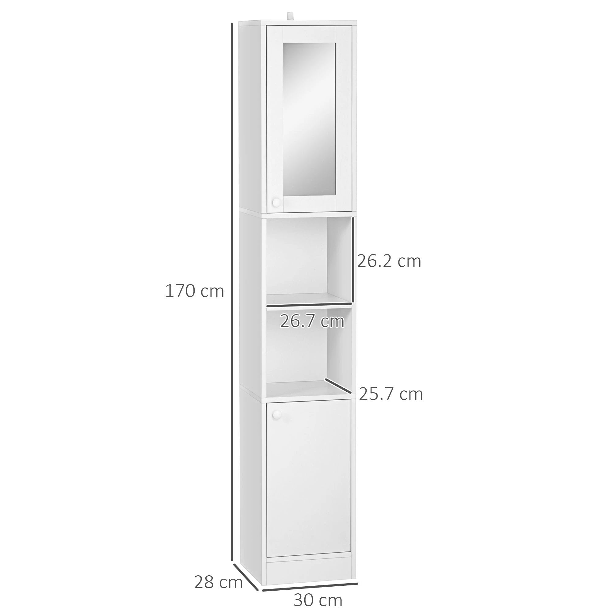 Unbranded kleankin Tall Bathroom Storage Cabinet Narrow Freestanding Cabinet with Mirror -