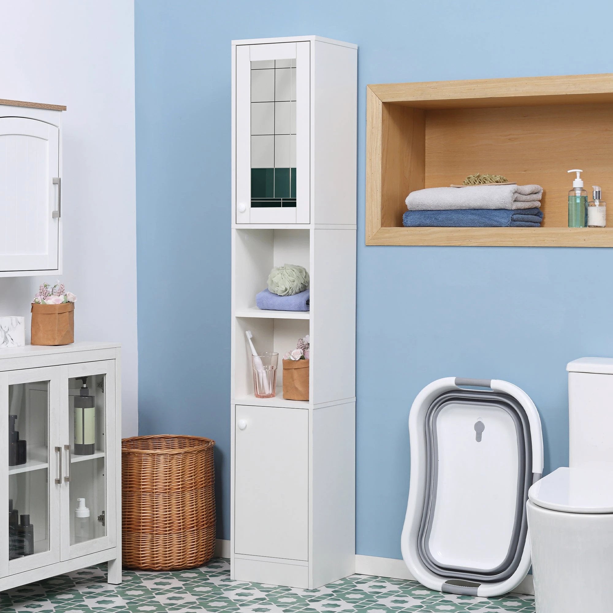 kleankin Tall Bathroom Storage Cabinet Narrow Freestanding Cabinet with Mirror by Unbranded