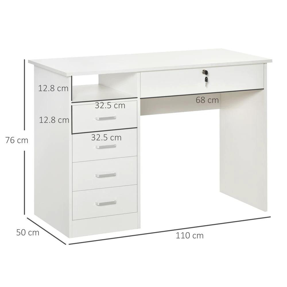 Unbranded Computer Desk Writing Desk with Five Drawers for Home Office White - Desks Desk