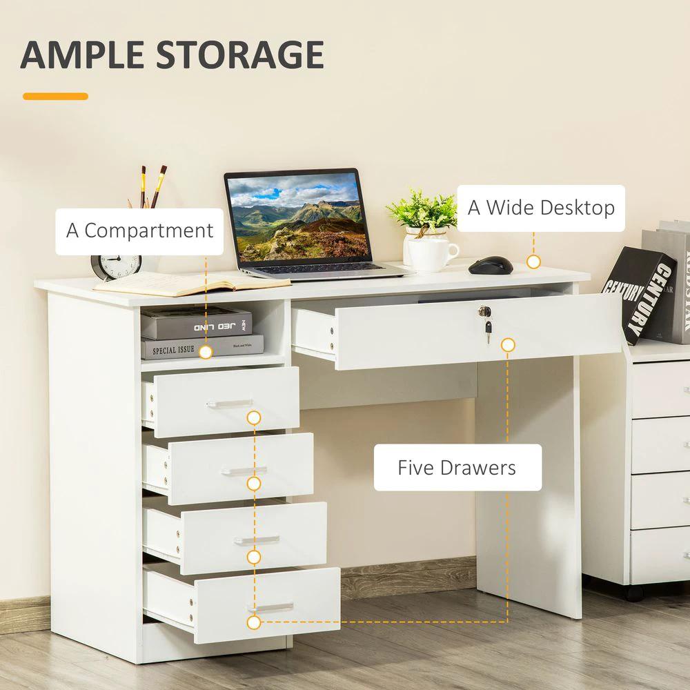 Unbranded Computer Desk Writing Desk with Five Drawers for Home Office White - Desks Desk