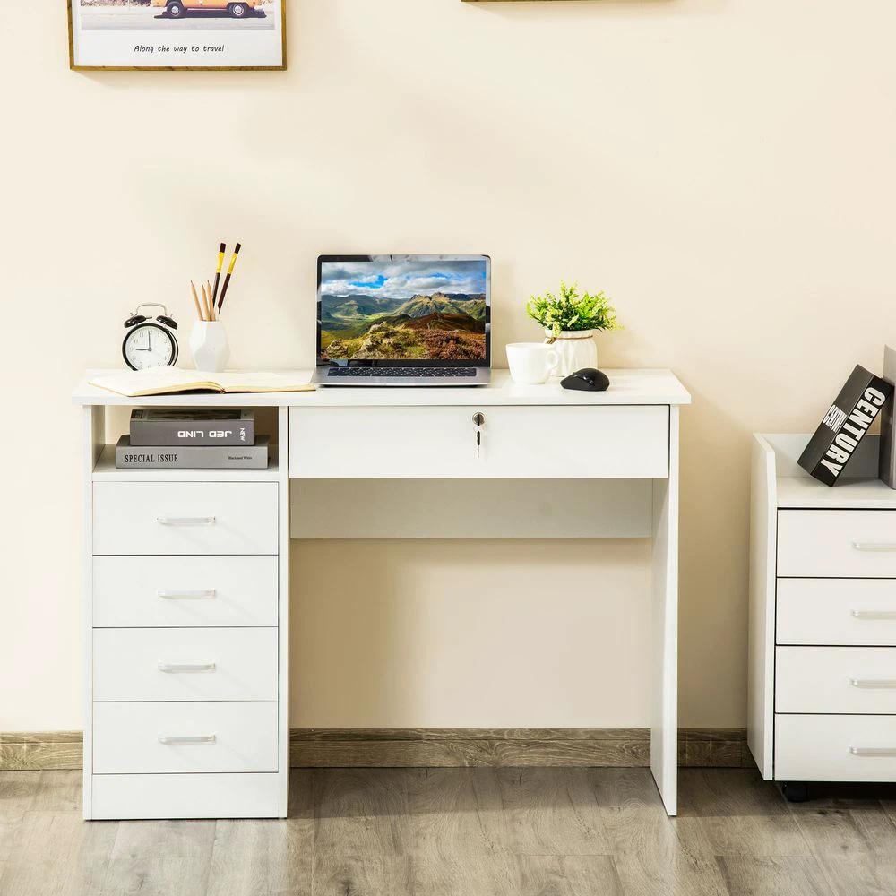 Unbranded Computer Desk Writing Desk with Five Drawers for Home Office White - Desks Desk