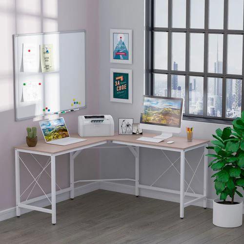 Corner L-Shape Desk Home Office Gaming Computer PC Workstation Oak
