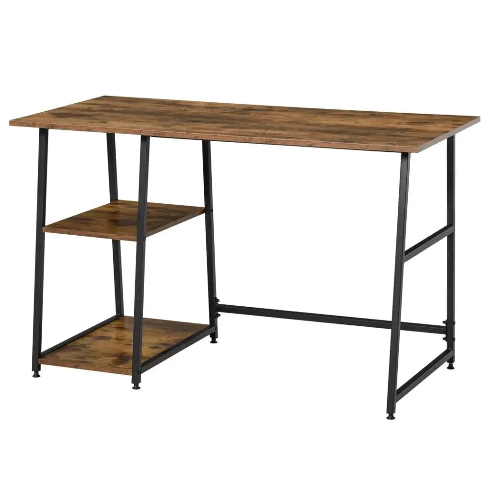 Writing Desk Working Station Home Office Table with 2 Shelves Steel Frame by Unbranded