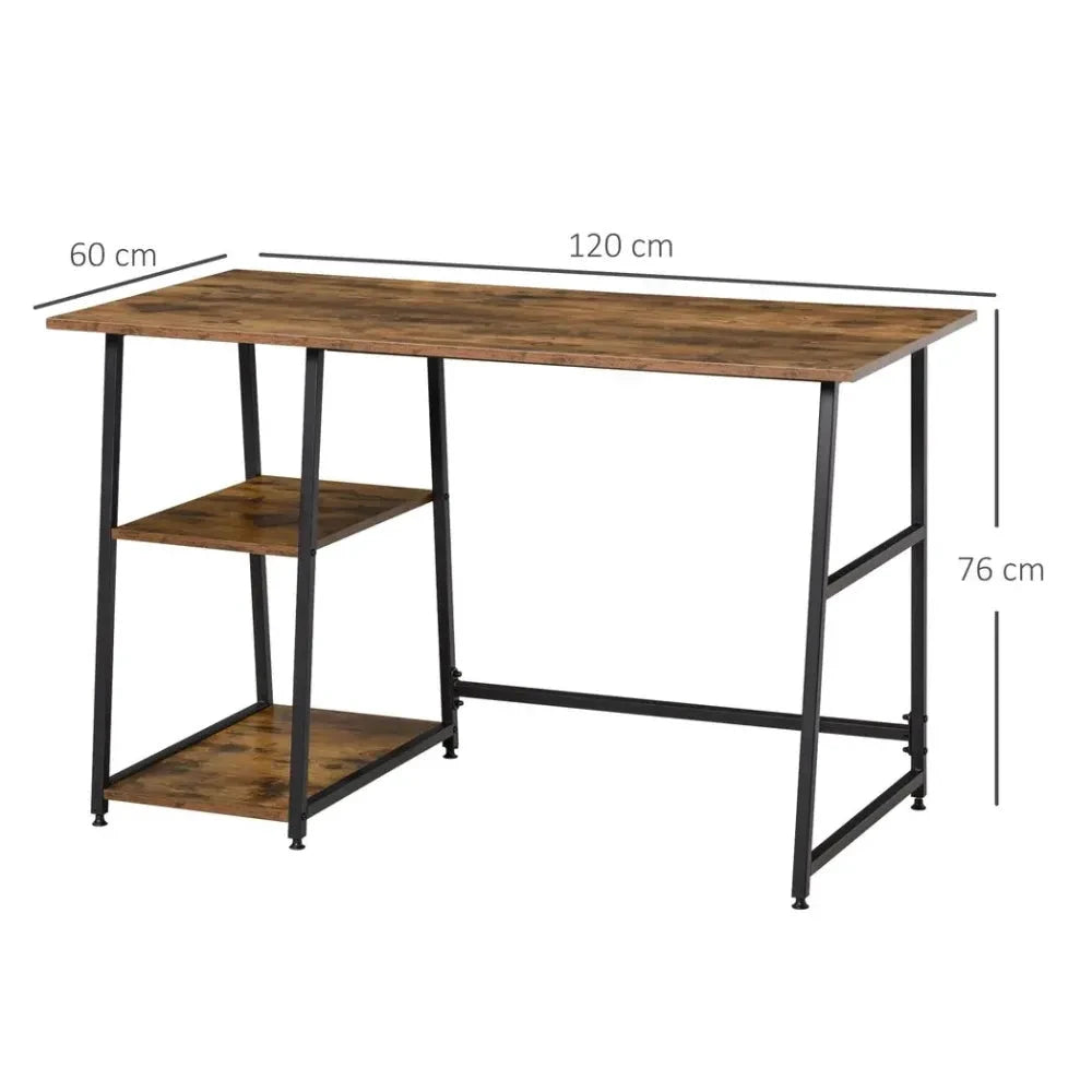 Writing Desk Working Station Home Office Table with 2 Shelves Steel Frame by Unbranded