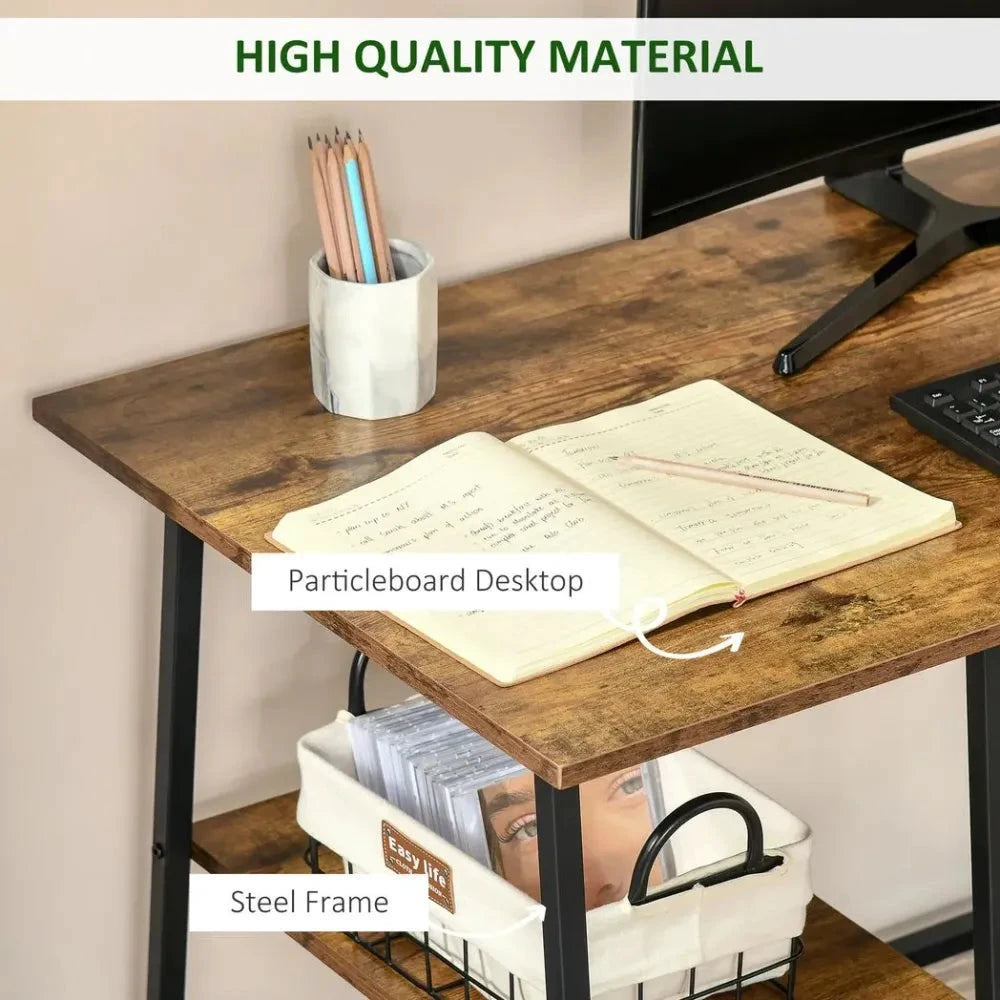 Writing Desk Working Station Home Office Table with 2 Shelves Steel Frame by Unbranded