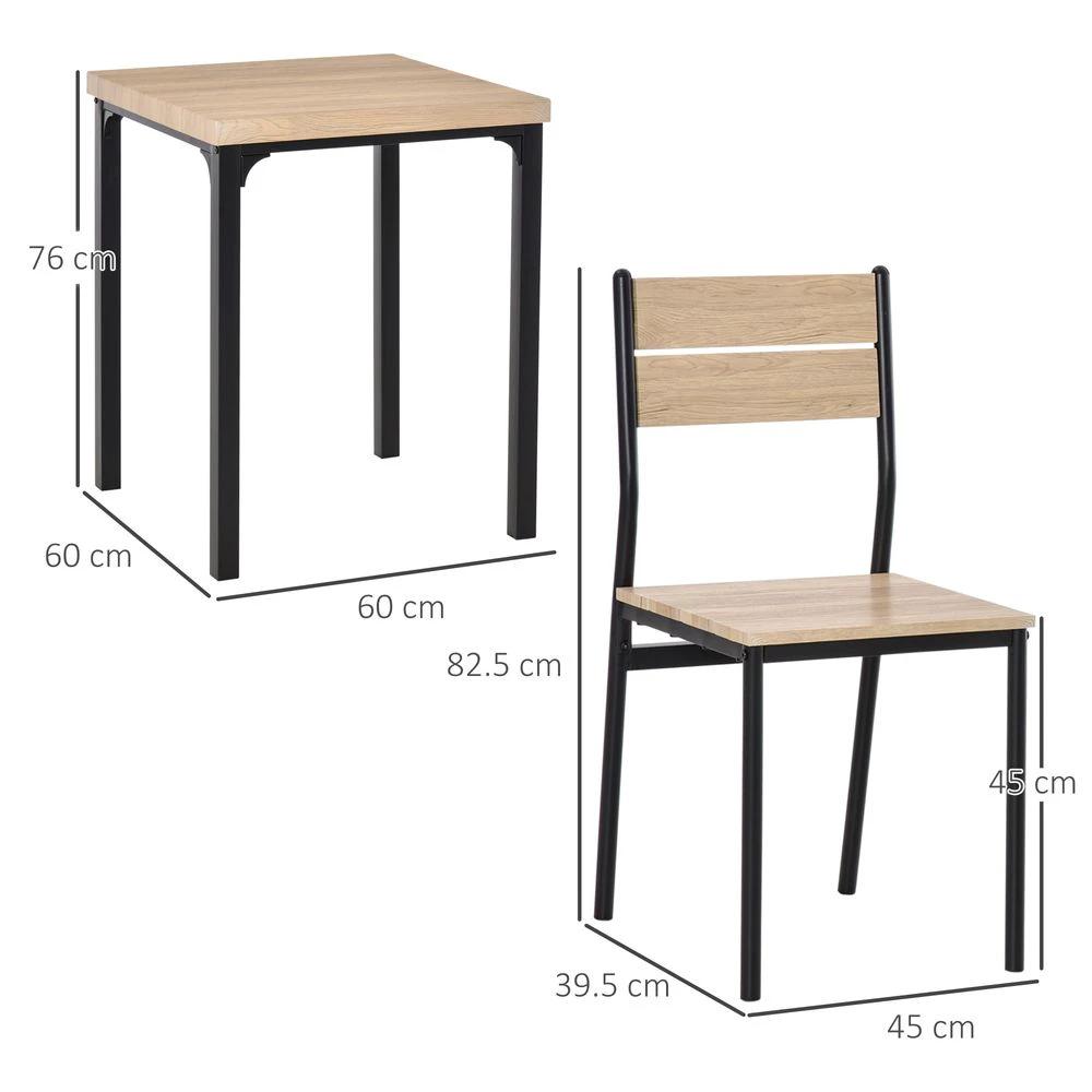 3 Pcs Compact Dining Table 2 Chairs Set Wooden Metal Legs Kitchen by Unbranded