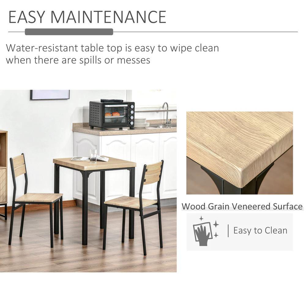 3 Pcs Compact Dining Table 2 Chairs Set Wooden Metal Legs Kitchen by Unbranded