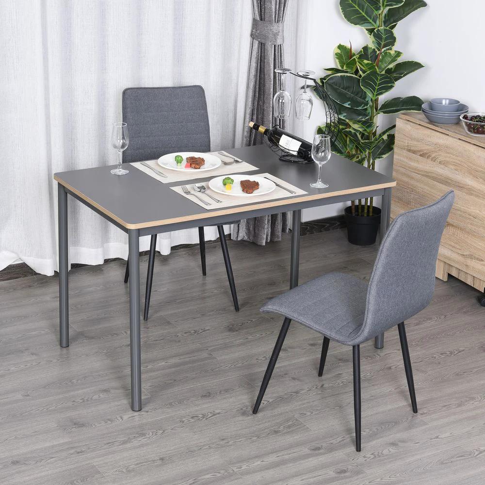 120cm Minimalistic Dining Table Steel Frame Foot Pads Simple Style Grey - Dining Table