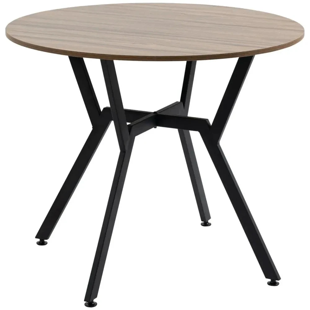 Unbranded Industrial Dining Table with Round Top Steel Legs for Kitchen Dining Room Brown - Uncategorized Dining Table