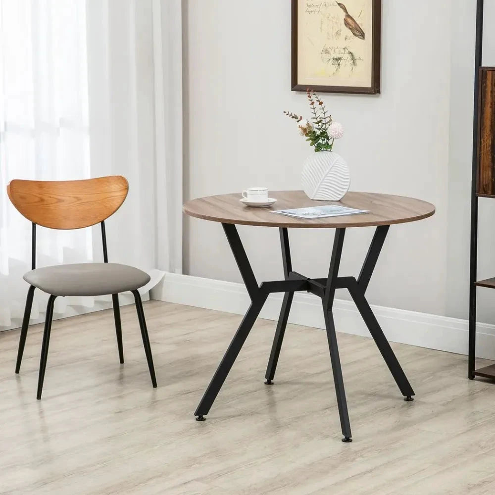 Industrial Dining Table with Round Top Steel Legs for Kitchen Dining Room Brown by Unbranded
