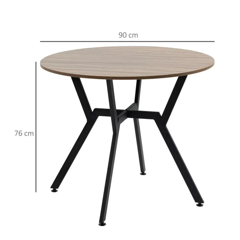 Industrial Dining Table with Round Top Steel Legs for Kitchen Dining Room Brown by Unbranded
