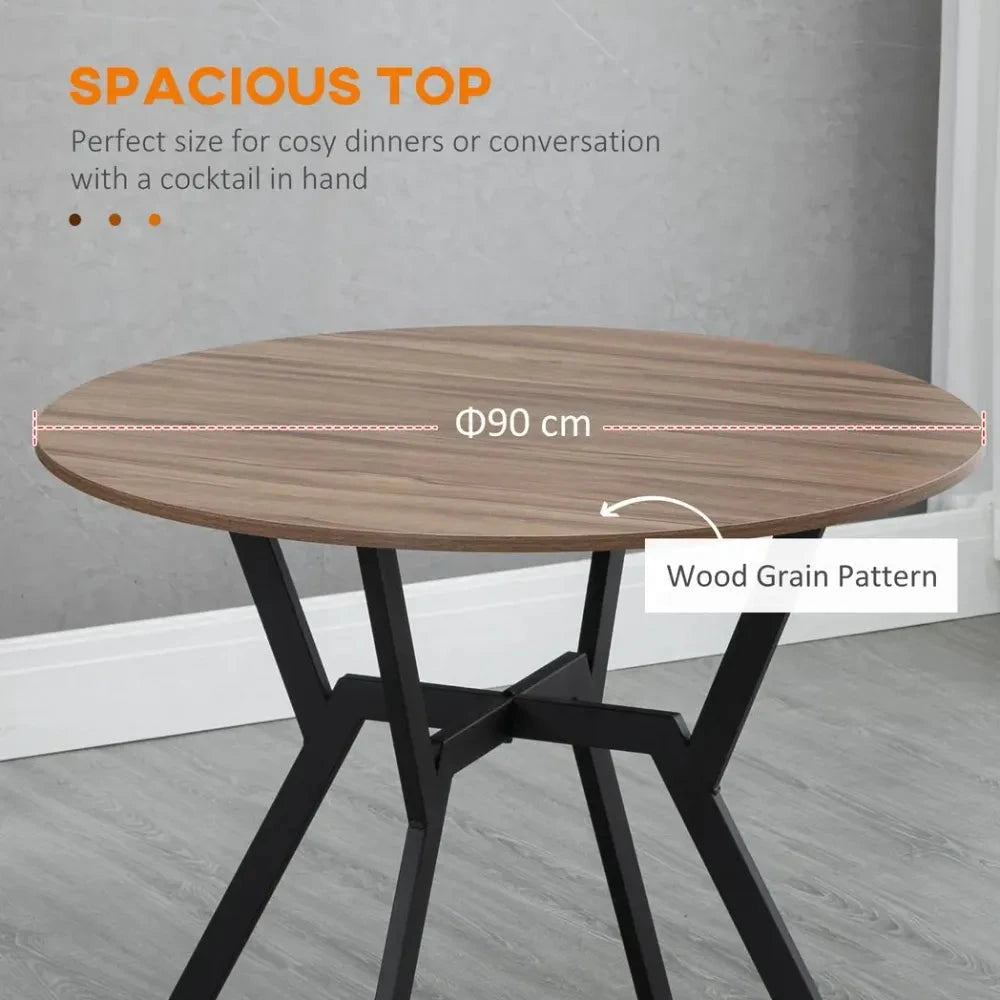 Industrial Dining Table with Round Top Steel Legs for Kitchen Dining Room Brown by Unbranded