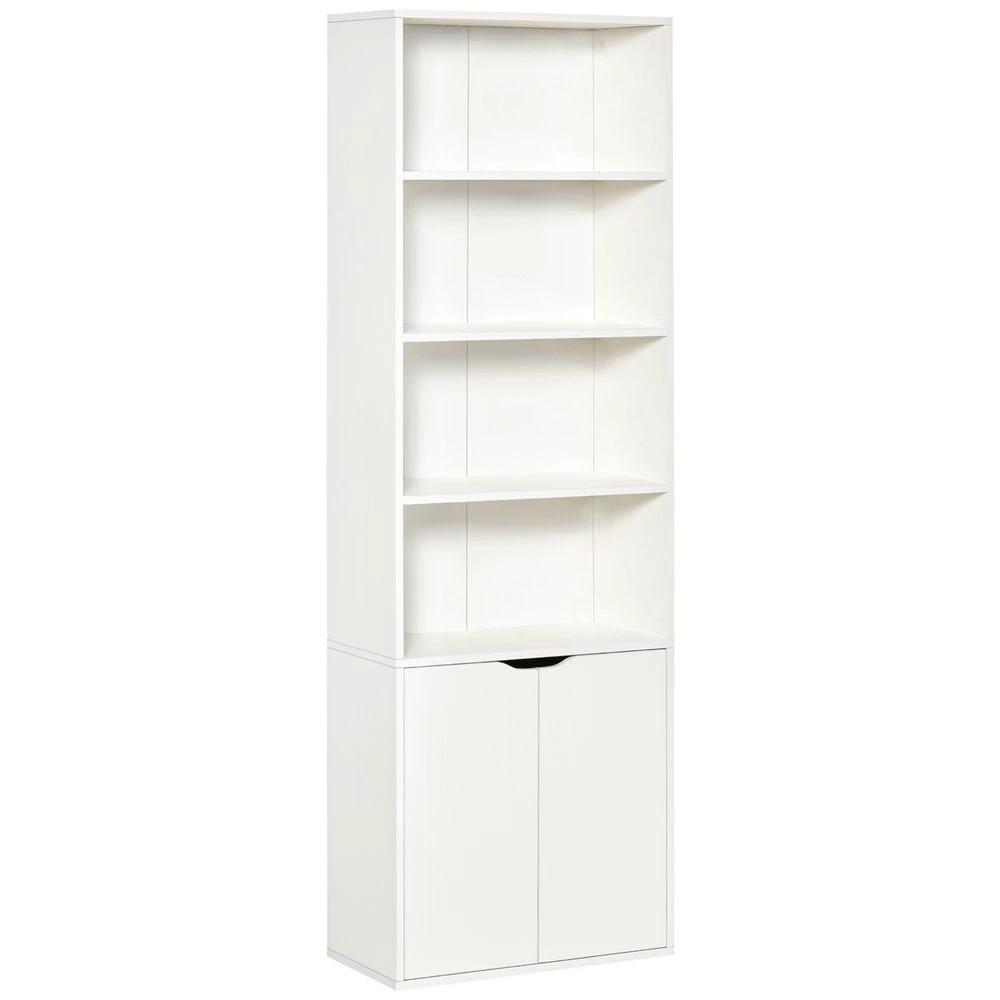 2 Door 4 Shelves Bookcase Wooden Storage Cabinet Display Unit White