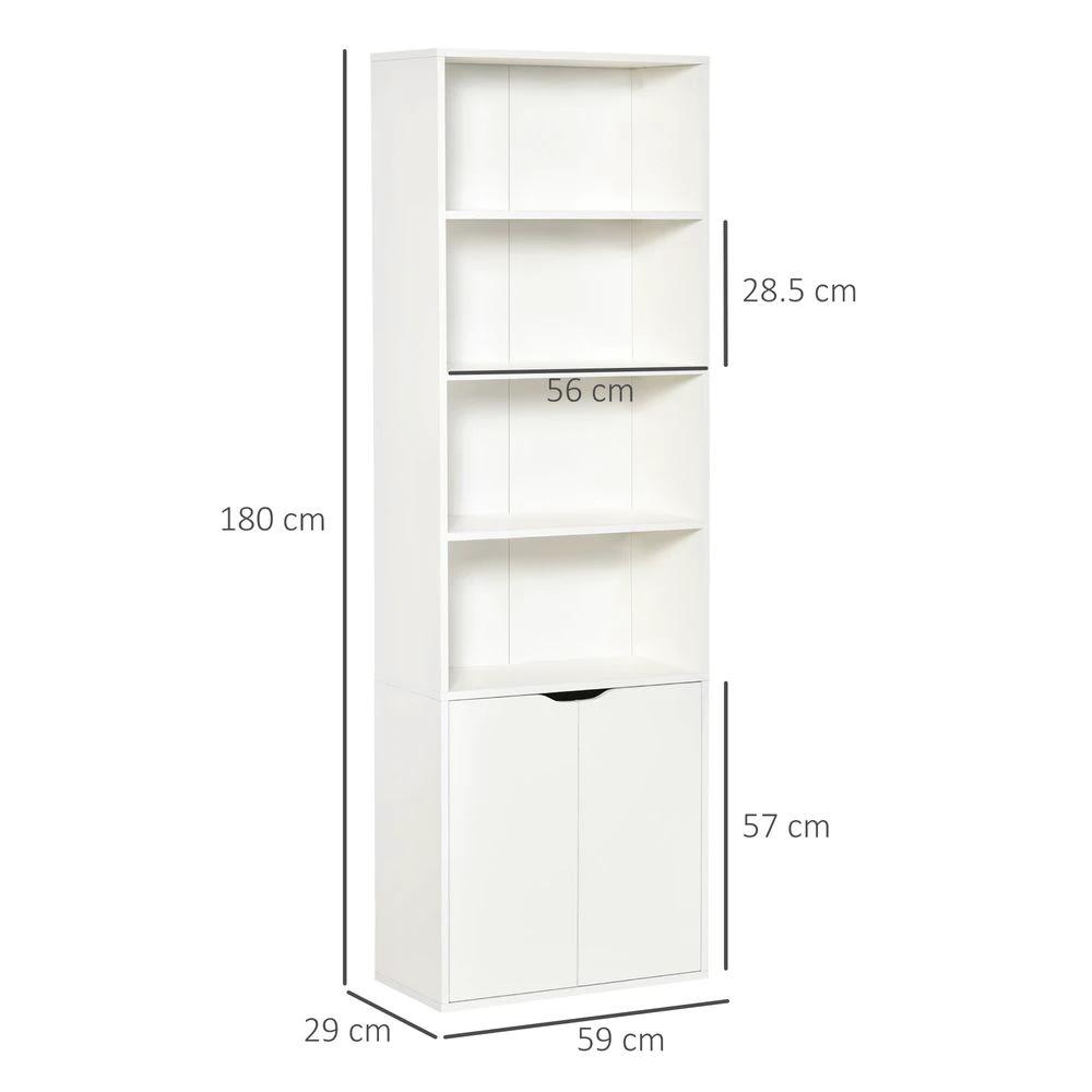 2 Door 4 Shelves Bookcase Wooden Storage Cabinet Display Unit White