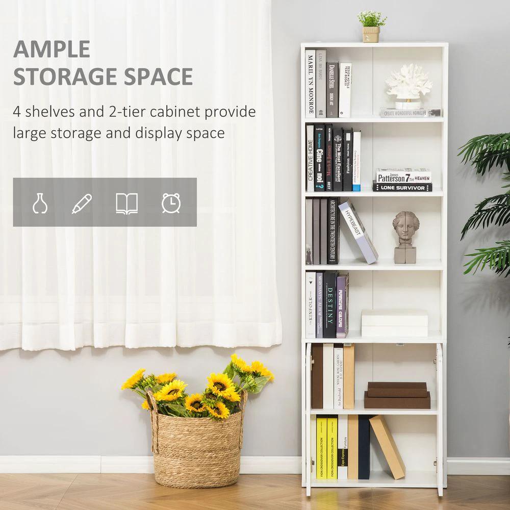 2 Door 4 Shelves Bookcase Wooden Storage Cabinet Display Unit White
